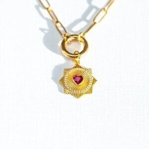 Red Heart Charm Necklace Gold Chain Removable Star Charm Non-Tarnish Gold PRETTY